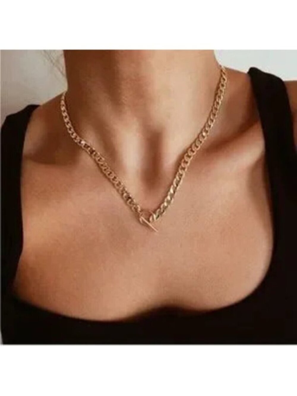 GOLD 18k Gold Plated Toggle Cuban Chain Necklace